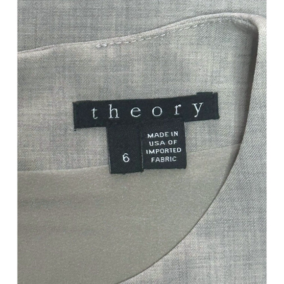 THEORY Wool A-Line Miyani Dress Stretch Split Neck Career Work Minimalist Gray 6 - Picture 10 of 13